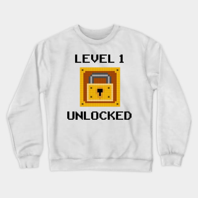 Level 1 Unlocked 1st Birthday Boy Gamer Gift Pixel Art Crewneck Sweatshirt by Kuehni